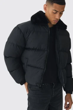 boohooMAN Doudoune boxy à col en synthétique en<Homme Vestes & Manteaux Grande Taille|Tout Afficher