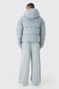 Doudoune boxy en nylon froissé en gris clair