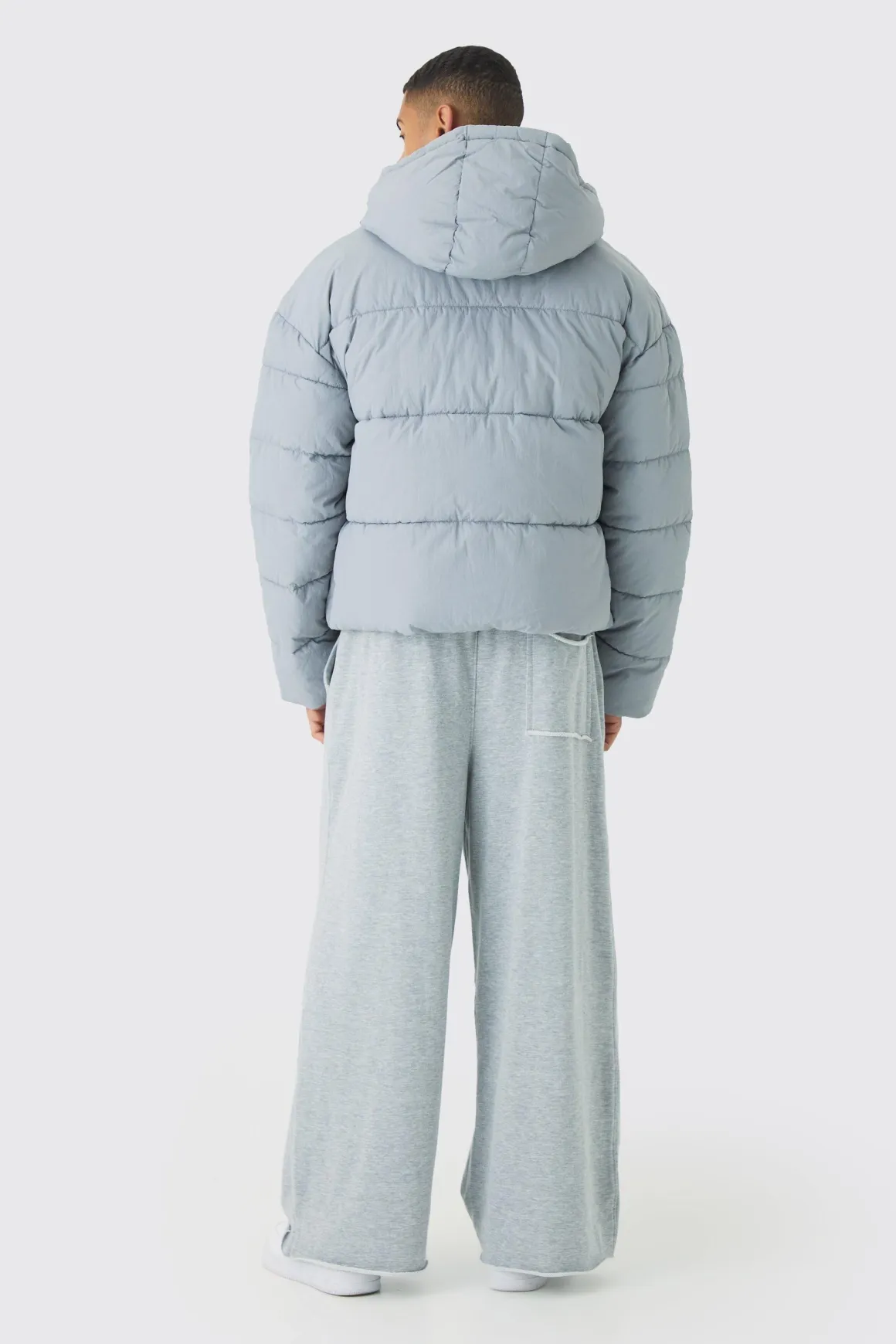 Doudoune boxy en nylon froissé en gris clair