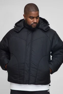 boohooMAN Doudoune à capuche matelassée Plus Boxy en<Homme Vestes & Manteaux Grande Taille|Tout Afficher