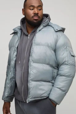 Doudoune à capuche « Plus High Shine » à coupe régulière en gris