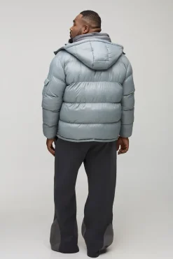 Doudoune à capuche « Plus High Shine » à coupe régulière en gris