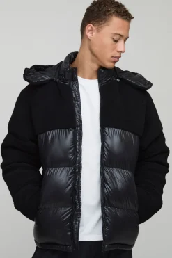Doudoune à capuche Tall Borg et High Shine, coupe régulière, en noir