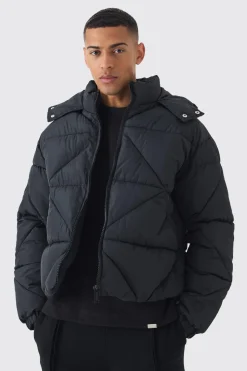 boohooMAN Doudoune à Casynthétiqueche Coupe Droite en Nylon Froissé à Panneaux<Homme Manteaux Et Vestes