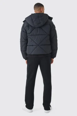 boohooMAN Doudoune à Casynthétiqueche Coupe Droite en Nylon Froissé à Panneaux<Homme Manteaux Et Vestes