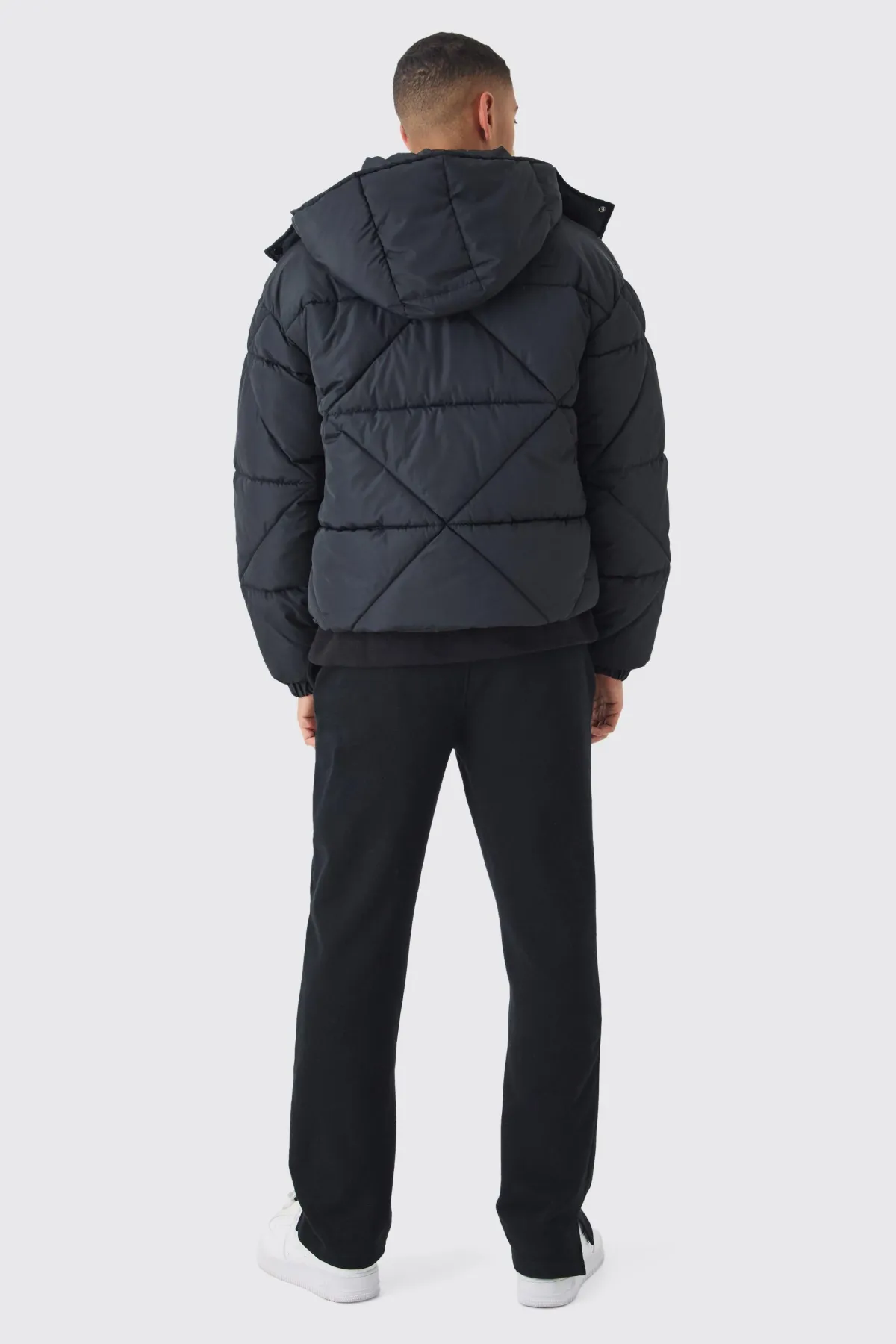 boohooMAN Doudoune à Casynthétiqueche Coupe Droite en Nylon Froissé à Panneaux<Homme Manteaux Et Vestes