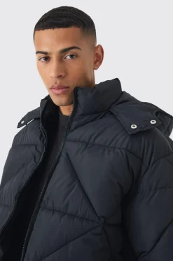 boohooMAN Doudoune à Casynthétiqueche Coupe Droite en Nylon Froissé à Panneaux<Homme Manteaux Et Vestes