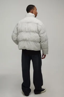 boohooMAN Doudoune Col Montant Coupe Boxy À Carreaux Texturés<Homme Manteaux Et Vestes