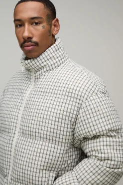 boohooMAN Doudoune Col Montant Coupe Boxy À Carreaux Texturés<Homme Manteaux Et Vestes