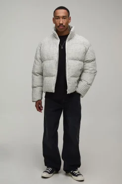 boohooMAN Doudoune Col Montant Coupe Boxy À Carreaux Texturés<Homme Manteaux Et Vestes