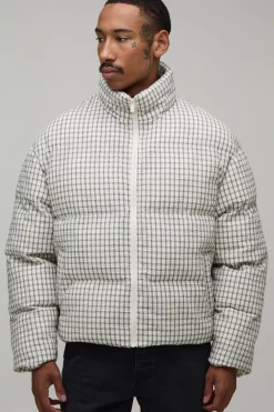 boohooMAN Doudoune Col Montant Coupe Boxy À Carreaux Texturés<Homme Manteaux Et Vestes
