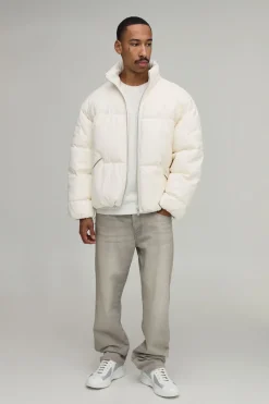boohooMAN Doudoune Col Montant Coupe Boxy Avec Empiècements En Synthétiquecuir<Homme Manteaux Et Vestes