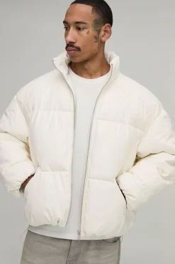 boohooMAN Doudoune Col Montant Coupe Boxy Avec Empiècements En Synthétiquecuir<Homme Manteaux Et Vestes