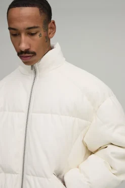 boohooMAN Doudoune Col Montant Coupe Boxy Avec Empiècements En Synthétiquecuir<Homme Manteaux Et Vestes