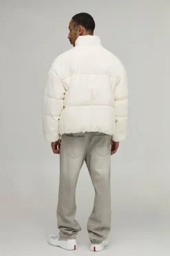 boohooMAN Doudoune Col Montant Coupe Boxy Avec Empiècements En Synthétiquecuir<Homme Manteaux Et Vestes