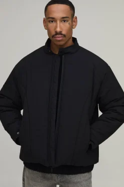 boohooMAN Doudoune Coupe Regular À Panneaux Moto<Homme Manteaux Et Vestes