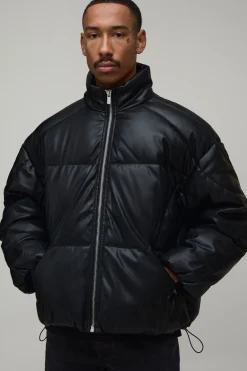 boohooMAN Doudoune Courte À Col Montant Avec Empiècements En Synthétiquecuir<Homme Manteaux Et Vestes