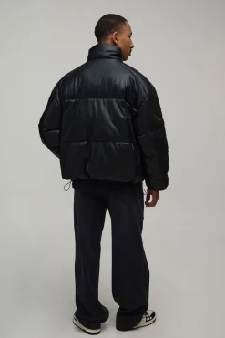 boohooMAN Doudoune Courte À Col Montant Avec Empiècements En Synthétiquecuir<Homme Manteaux Et Vestes