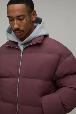 boohooMAN Doudoune Homme Matelassée Mi-saison Col Montant Coupe Ample Décontractée<Homme Essentiels|Manteaux Et Vestes