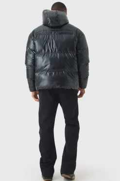boohooMAN Doudoune matelassée brillante à capuche en<Homme Manteaux Et Vestes