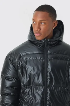 boohooMAN Doudoune matelassée brillante à capuche en<Homme Manteaux Et Vestes