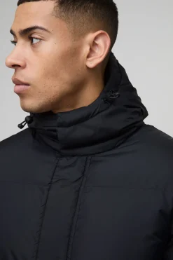 boohooMAN Doudoune matelassée à capuche mi-longue en<Homme Manteaux Et Vestes