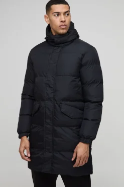 boohooMAN Doudoune matelassée à capuche mi-longue en<Homme Manteaux Et Vestes