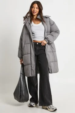 Doudoune maxi texturée à capuche