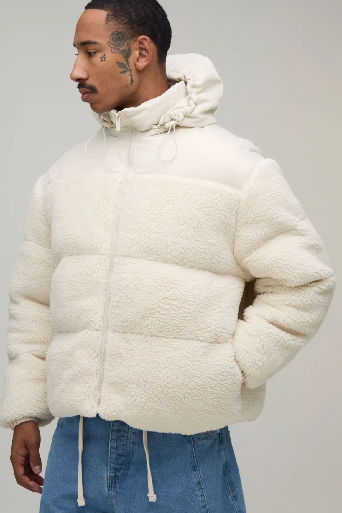 Doudoune Oversize En Nylon Et Panneaux Imitation Mouton