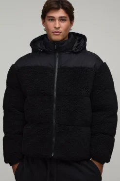 boohooMAN Doudoune Oversize En Nylon Et Panneaux Imitation Mouton<Homme Manteaux Et Vestes