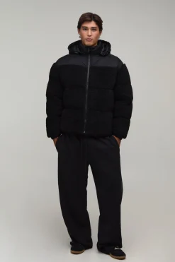 boohooMAN Doudoune Oversize En Nylon Et Panneaux Imitation Mouton<Homme Manteaux Et Vestes