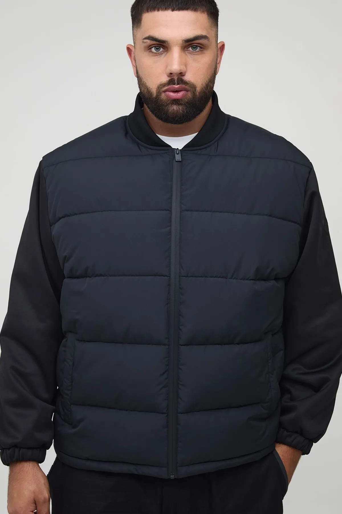 boohooMAN Doudoune Plus à coupe régulière, matelassée et manches en tissu Scuba<Homme Vestes & Manteaux Grande Taille|Tout Afficher