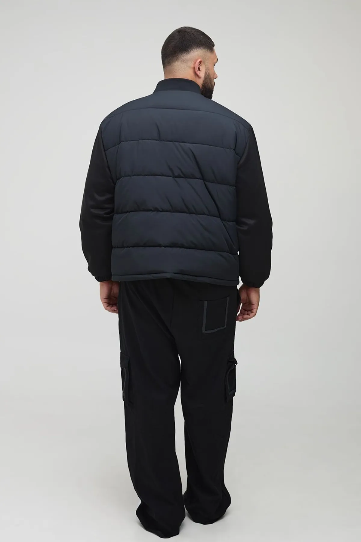 boohooMAN Doudoune Plus à coupe régulière, matelassée et manches en tissu Scuba<Homme Vestes & Manteaux Grande Taille|Tout Afficher