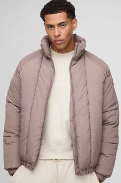 boohooMAN Doudoune surdimensionnée à panneaux verticaux à capuche<Homme Manteaux Et Vestes