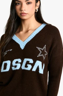 DSGN Pull en maille oversize à encolure en V brodé