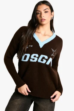DSGN Pull en maille oversize à encolure en V brodé