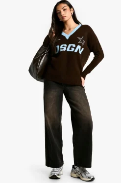 DSGN Pull en maille oversize à encolure en V brodé