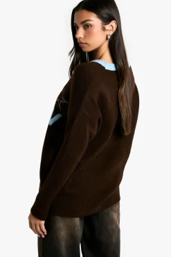 DSGN Pull en maille oversize à encolure en V brodé