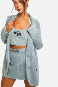 DSGN Studio Badge Crop Top en denim à rayures avec teinte vintage