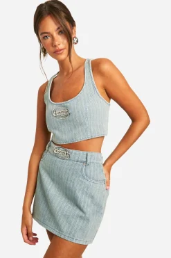 DSGN Studio Badge Crop Top en denim à rayures avec teinte vintage