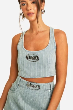 DSGN Studio Badge Crop Top en denim à rayures avec teinte vintage