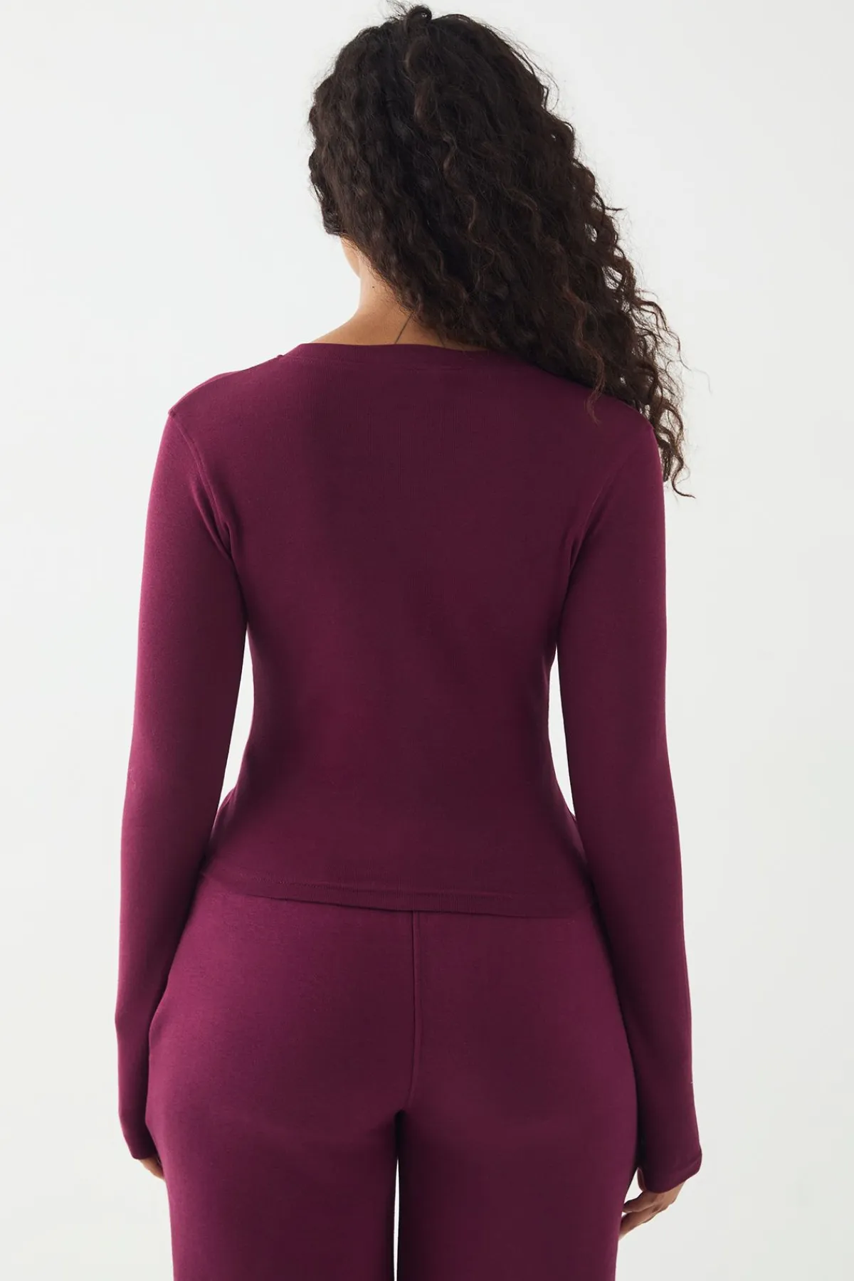 DSGN Studio Haut Manches Longues Côtelé à Broderie Script avec Boutonnage<Femme Tops D’Automne|Dsgn Studio