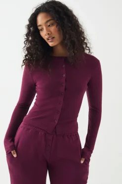 DSGN Studio Haut Manches Longues Côtelé à Broderie Script avec Boutonnage<Femme Tops D’Automne|Dsgn Studio