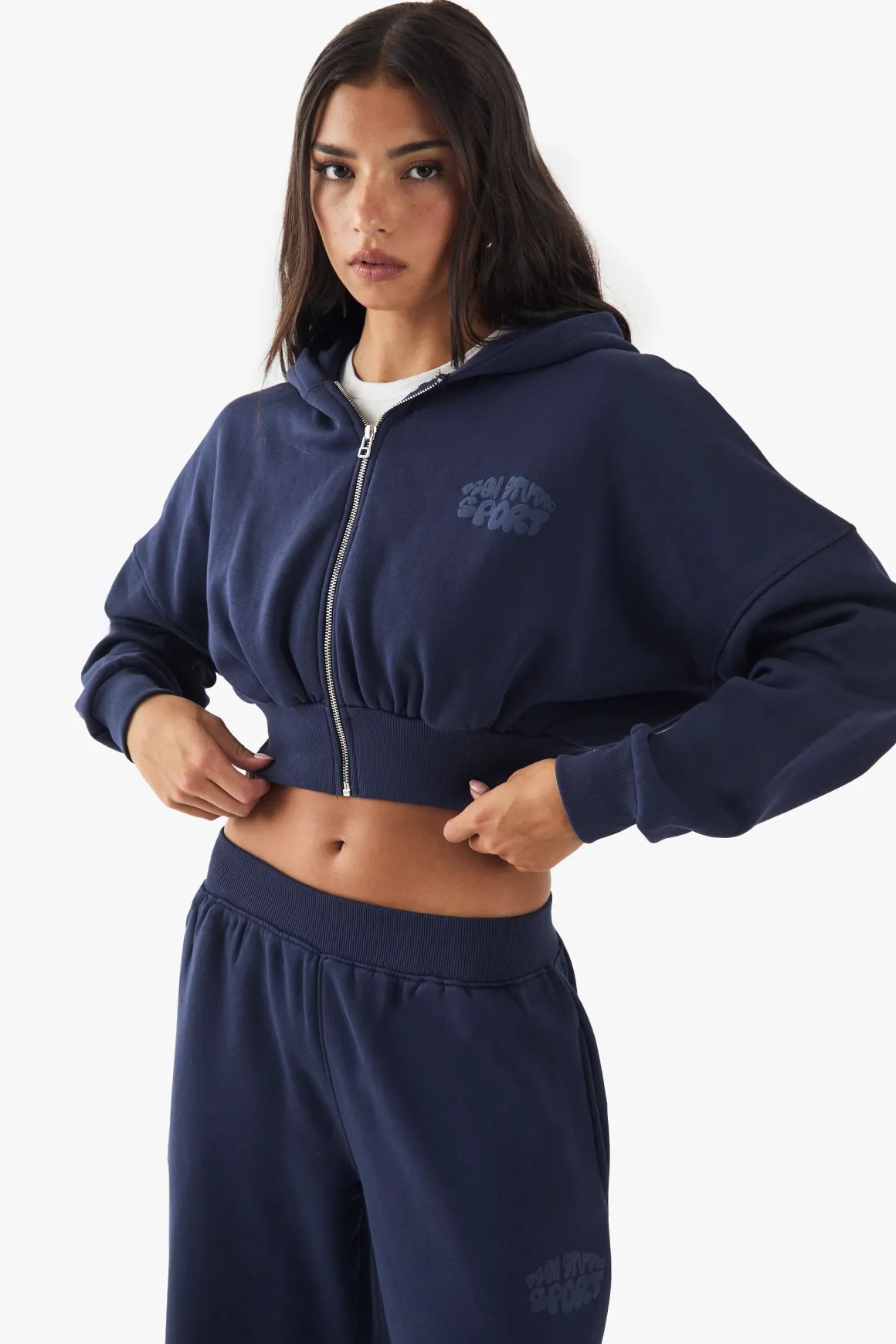 DSGN Studio Sport Bubble Print Boxy Crop Zip Through Hoodie