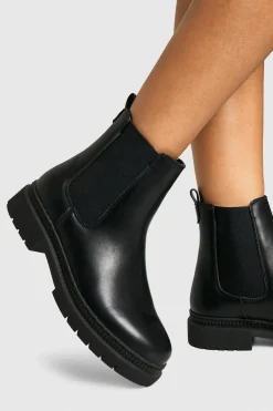boohoo Détail de languette avec panneau élastique Bottine Chelsea< Bottes|Bottes Noires