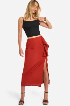 boohoo Détail drapé, jupe midaxi fendue<Femme Jupes|Jupes