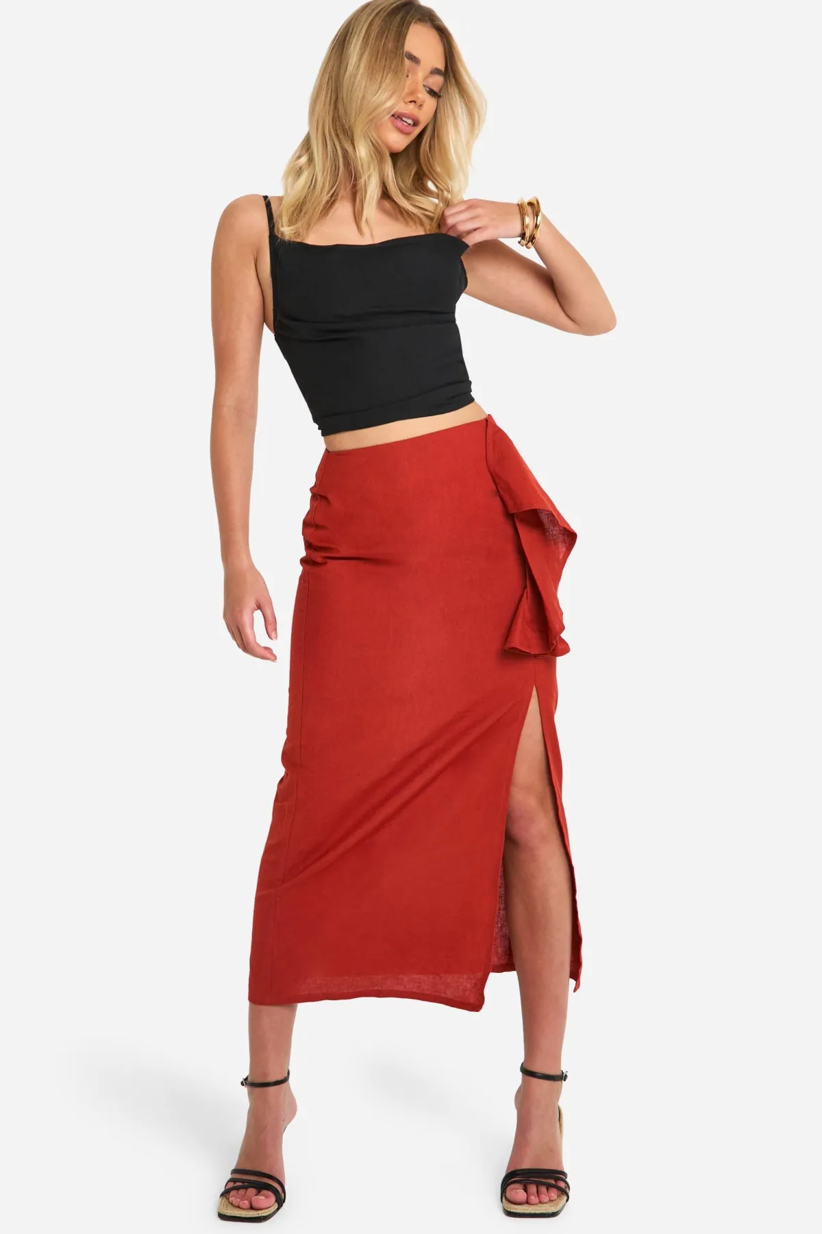 boohoo Détail drapé, jupe midaxi fendue<Femme Jupes|Jupes