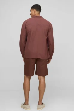 Elasticated Waist Straight Fit Floral Emboridery Linen Shorts