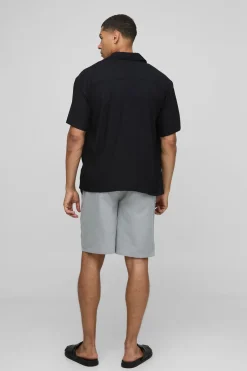 Elasticated Waist Straight Fit Floral Emboridery Linen Shorts
