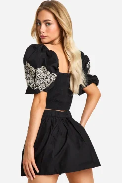 Embroidered Full Mini Skirt